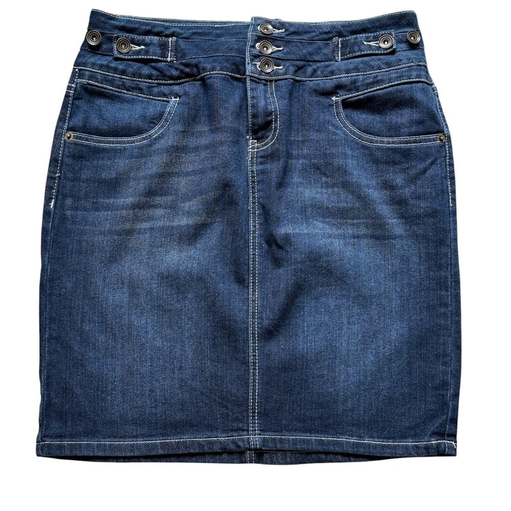 Baccini Blue Dark Denim Jean Cotton Pencil Mini Y2K Skirt